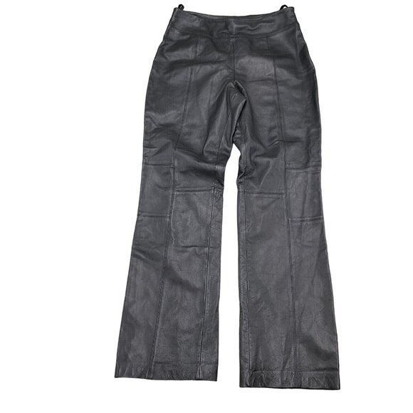 Halogen Pants Women 12 29Wx32L Black Leather Flat Reinforced Straight Leg‎ Biker - Picture 1 of 14